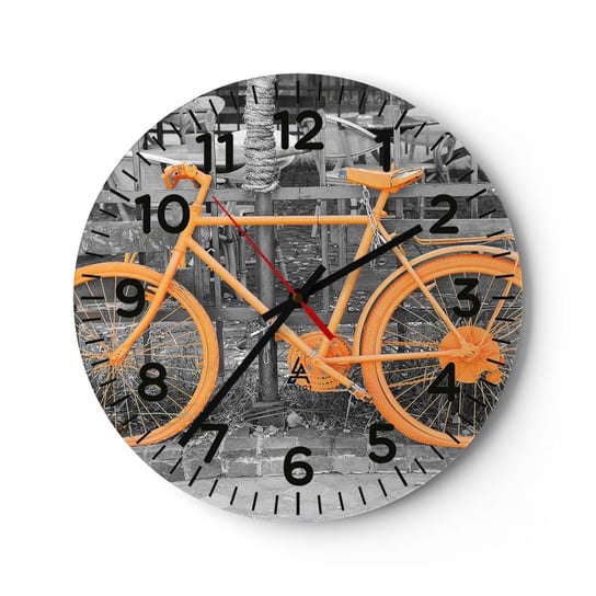 Zegar ścienny - Idź, ja tu poczekam - 40x40cm - Rower Vintage Miasto Podróże - Okrągły zegar szklany - Nowoczeny Stylowy Zegar do salonu do kuchni - Cichy i Modny zegar ARTTOR