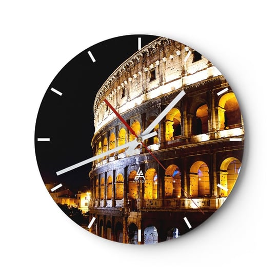 Zegar ścienny - Igrzyska czas zacząć - 30x30cm - Architektura Rzym Koloseum - Okrągły zegar na szkle - Nowoczeny Stylowy Zegar do salonu do kuchni - Cichy i Modny zegar ARTTOR