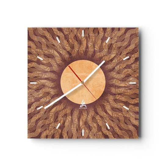 Zegar ścienny - Ikona słońca - 30x30cm - Słońce Vintage Boho - Kwadratowy zegar na szkle - Nowoczeny Stylowy Zegar do salonu do kuchni - Cichy i Modny zegar ARTTOR