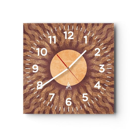 Zegar ścienny - Ikona słońca - 30x30cm - Słońce Vintage Boho - Kwadratowy zegar ścienny - Nowoczeny Stylowy Zegar do salonu do kuchni - Cichy i Modny zegar ARTTOR