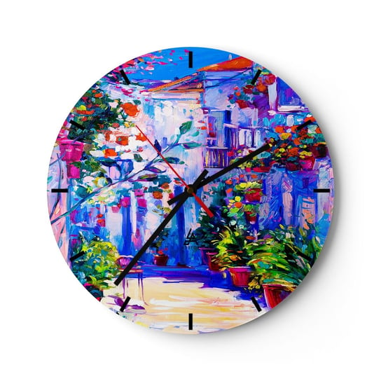 Zegar ścienny - Impresja - włoska uliczka - 40x40cm - Miasto Architektura Włochy - Okrągły zegar ścienny - Nowoczeny Stylowy Zegar do salonu do kuchni - Cichy i Modny zegar ARTTOR