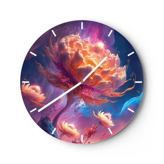 Zegar ścienny - Inny świat - 30x30cm - Fantastyczny Kraina Kwiaty - Okrągły zegar na szkle - Nowoczeny Stylowy Zegar do salonu do kuchni - Cichy i Modny zegar ARTTOR