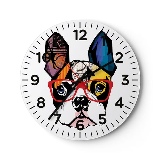 Zegar ścienny - Intelektualista - 30x30cm - Abstrakcja Pies Buldog Francuski - Okrągły zegar ścienny - Nowoczeny Stylowy Zegar do salonu do kuchni - Cichy i Modny zegar ARTTOR