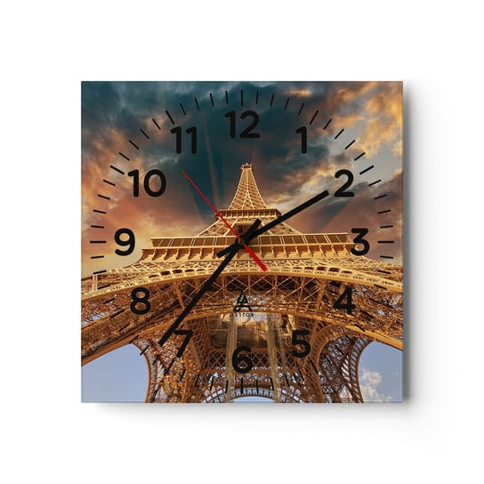 Zegar ścienny - Jak ludzkość sięgnęła nieba - 30x30cm - Wieża Eiffla Architektura Paryż - Kwadratowy zegar ścienny - Nowoczeny Stylowy Zegar do salonu do kuchni - Cichy i Modny zegar ARTTOR