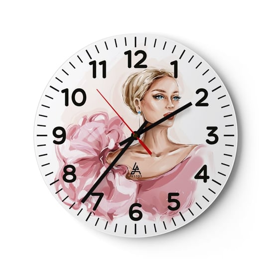 Zegar ścienny - Jak  malowana… - 30x30cm - Kobieta Moda Grafika - Okrągły zegar ścienny - Nowoczeny Stylowy Zegar do salonu do kuchni - Cichy i Modny zegar ARTTOR