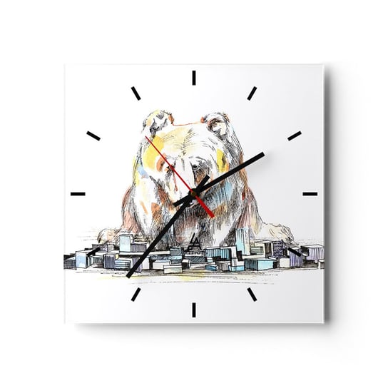 Zegar ścienny - Jak można tak żyć? - 30x30cm - Zwierzęta Niedźwiedź Grafika - Kwadratowy zegar na szkle - Nowoczeny Stylowy Zegar do salonu do kuchni - Cichy i Modny zegar ARTTOR