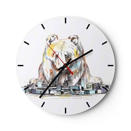 Zegar ścienny - Jak można tak żyć? - 30x30cm - Zwierzęta Niedźwiedź Grafika - Okrągły zegar na szkle - Nowoczeny Stylowy Zegar do salonu do kuchni - Cichy i Modny zegar ARTTOR