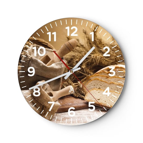 Zegar ścienny - Jak nożem uciął - 30x30cm - Gastronomia Chleb Pieczywo - Okrągły zegar ścienny - Nowoczeny Stylowy Zegar do salonu do kuchni - Cichy i Modny zegar ARTTOR