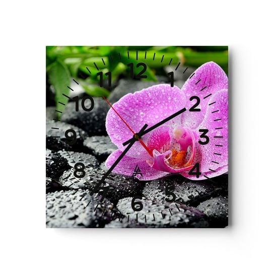 Zegar ścienny - Jak otwarte serce - 40x40cm - Kwiaty Orchidea Storczyk - Kwadratowy zegar szklany - Nowoczeny Stylowy Zegar do salonu do kuchni - Cichy i Modny zegar ARTTOR