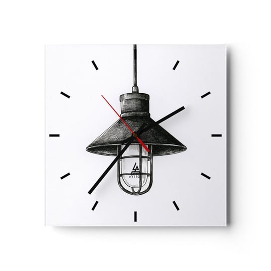 Zegar ścienny - Jak przed laty… - 30x30cm - Lampa Rysunek Ołówkowy - Kwadratowy zegar na szkle - Nowoczeny Stylowy Zegar do salonu do kuchni - Cichy i Modny zegar ARTTOR