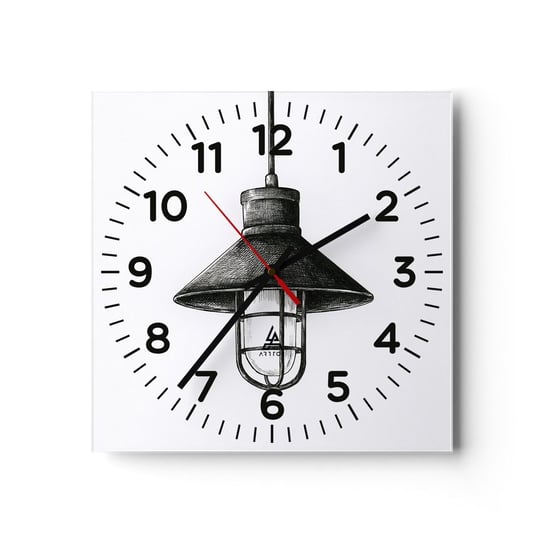 Zegar ścienny - Jak przed laty… - 30x30cm - Lampa Rysunek Ołówkowy - Kwadratowy zegar ścienny - Nowoczeny Stylowy Zegar do salonu do kuchni - Cichy i Modny zegar ARTTOR