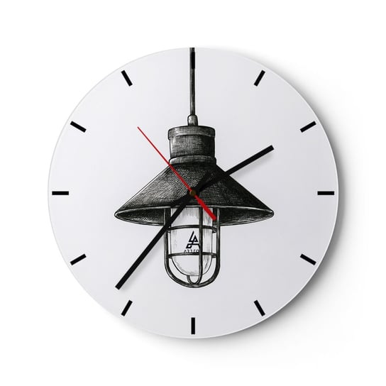 Zegar ścienny - Jak przed laty… - 30x30cm - Lampa Rysunek Ołówkowy - Okrągły zegar na szkle - Nowoczeny Stylowy Zegar do salonu do kuchni - Cichy i Modny zegar ARTTOR