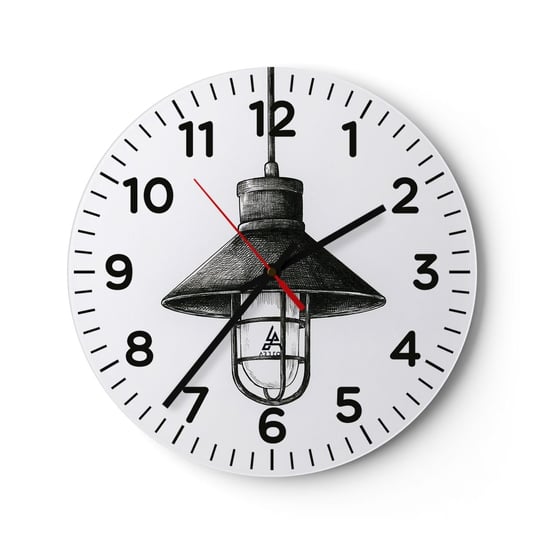 Zegar ścienny - Jak przed laty… - 40x40cm - Lampa Rysunek Ołówkowy - Okrągły zegar szklany - Nowoczeny Stylowy Zegar do salonu do kuchni - Cichy i Modny zegar ARTTOR