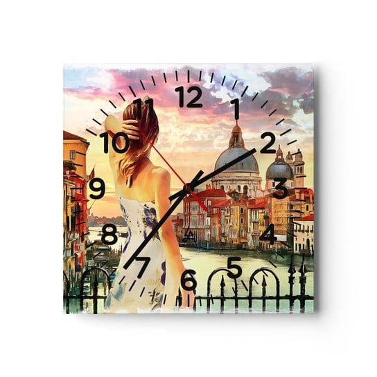 Zegar ścienny - Jak przygoda to tylko w … - 30x30cm - Miasto Wenecja Architektura - Kwadratowy zegar ścienny - Nowoczeny Stylowy Zegar do salonu do kuchni - Cichy i Modny zegar ARTTOR