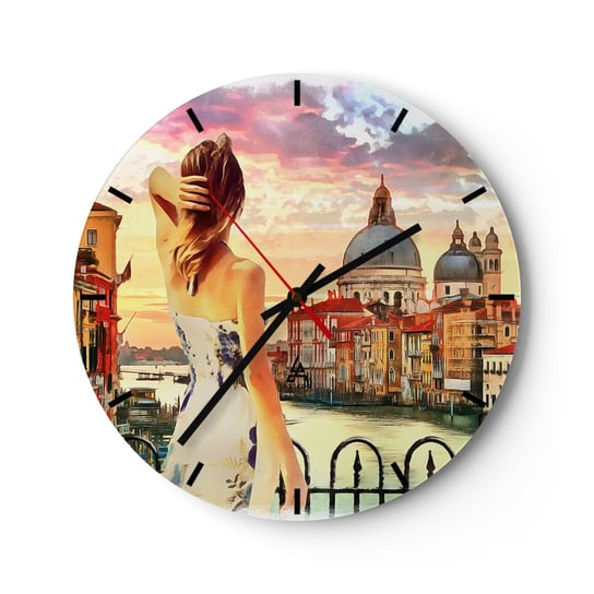 Zegar ścienny - Jak przygoda to tylko w … - 30x30cm - Miasto Wenecja Architektura - Okrągły zegar na szkle - Nowoczeny Stylowy Zegar do salonu do kuchni - Cichy i Modny zegar ARTTOR