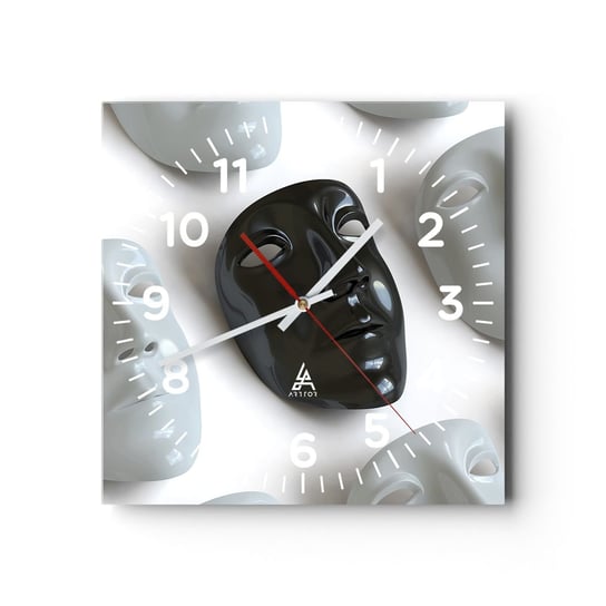 Zegar ścienny - Jak się wyróżnić? - 40x40cm - Sztuka Maska Wenecka Czarno-Białe - Kwadratowy zegar szklany - Nowoczeny Stylowy Zegar do salonu do kuchni - Cichy i Modny zegar ARTTOR