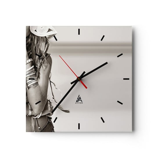 Zegar ścienny - Jak to dziewczyna - 30x30cm - Kobieta Boho Vintage - Kwadratowy zegar na szkle - Nowoczeny Stylowy Zegar do salonu do kuchni - Cichy i Modny zegar ARTTOR