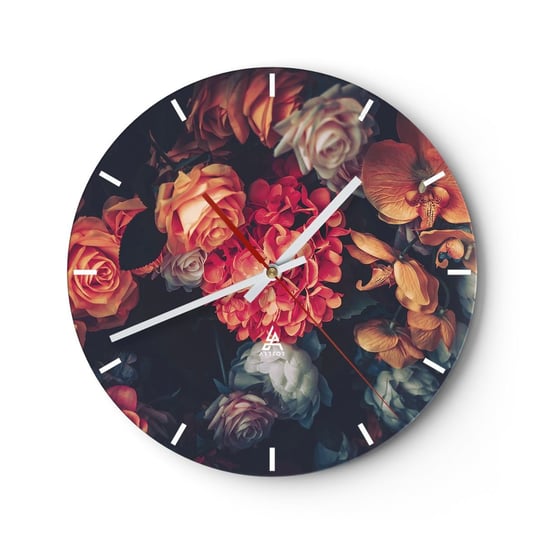 Zegar ścienny - Jak u holenderskich mistrzów - 30x30cm - Bukiet Kwiatów Kwiaty Róże - Okrągły zegar na szkle - Nowoczeny Stylowy Zegar do salonu do kuchni - Cichy i Modny zegar ARTTOR