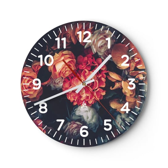 Zegar ścienny - Jak u holenderskich mistrzów - 40x40cm - Bukiet Kwiatów Kwiaty Róże - Okrągły zegar szklany - Nowoczeny Stylowy Zegar do salonu do kuchni - Cichy i Modny zegar ARTTOR