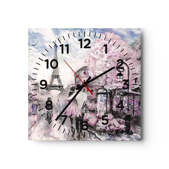 Zegar ścienny - Jak zakochac się, to tylko w… - 30x30cm - Miasto Wieża Eiffla Paryż - Kwadratowy zegar ścienny - Nowoczeny Stylowy Zegar do salonu do kuchni - Cichy i Modny zegar ARTTOR