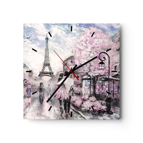 Zegar ścienny - Jak zakochac się, to tylko w… - 40x40cm - Miasto Wieża Eiffla Paryż - Kwadratowy zegar ścienny - Nowoczeny Stylowy Zegar do salonu do kuchni - Cichy i Modny zegar ARTTOR