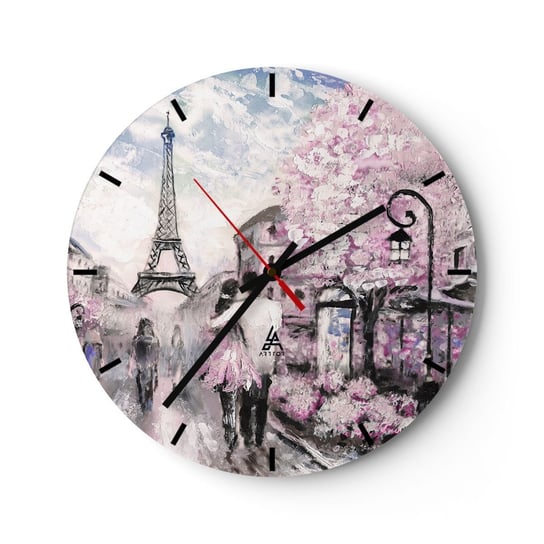 Zegar ścienny - Jak zakochac się, to tylko w… - 40x40cm - Miasto Wieża Eiffla Paryż - Okrągły zegar ścienny - Nowoczeny Stylowy Zegar do salonu do kuchni - Cichy i Modny zegar ARTTOR