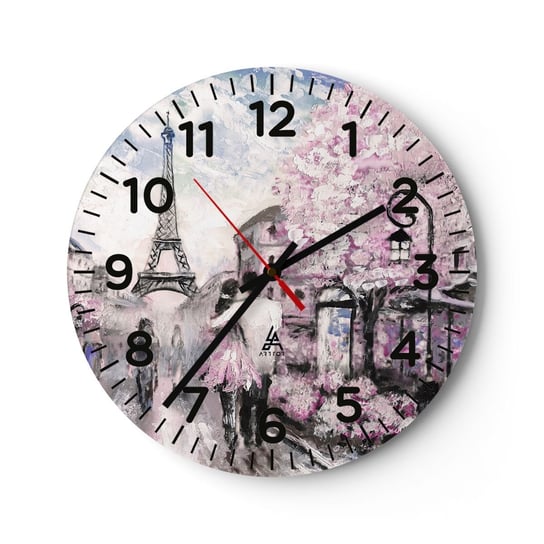 Zegar ścienny - Jak zakochac się, to tylko w… - 40x40cm - Miasto Wieża Eiffla Paryż - Okrągły zegar szklany - Nowoczeny Stylowy Zegar do salonu do kuchni - Cichy i Modny zegar ARTTOR