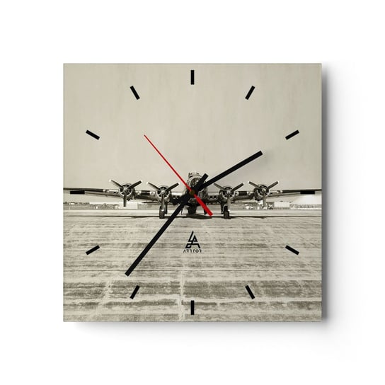 Zegar ścienny - Jak zawsze gotowy - 40x40cm - Samolot Wojskowy Lotnisko Bombowiec - Kwadratowy zegar ścienny - Nowoczeny Stylowy Zegar do salonu do kuchni - Cichy i Modny zegar ARTTOR