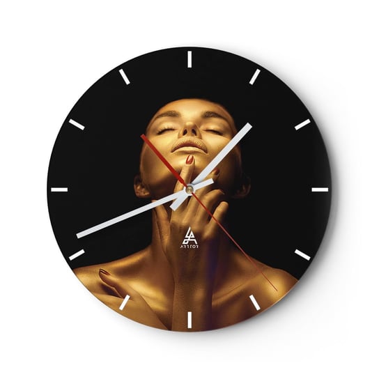 Zegar ścienny - Jak złoty jedwab - 30x30cm - Kobieta Twarz Kobiety Ciało - Okrągły zegar na szkle - Nowoczeny Stylowy Zegar do salonu do kuchni - Cichy i Modny zegar ARTTOR