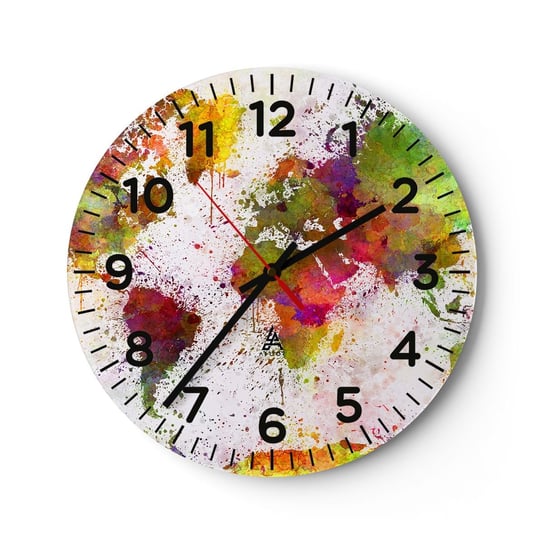 Zegar ścienny - Jakoś tak samo wyszło - 30x30cm - Mapa Świata Kontynenty Sztuka - Okrągły zegar ścienny - Nowoczeny Stylowy Zegar do salonu do kuchni - Cichy i Modny zegar ARTTOR