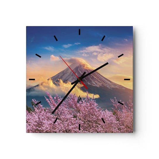 Zegar ścienny - Japońska świętość - 30x30cm - Krajobraz Fudżi Wulkan - Kwadratowy zegar na szkle - Nowoczeny Stylowy Zegar do salonu do kuchni - Cichy i Modny zegar ARTTOR