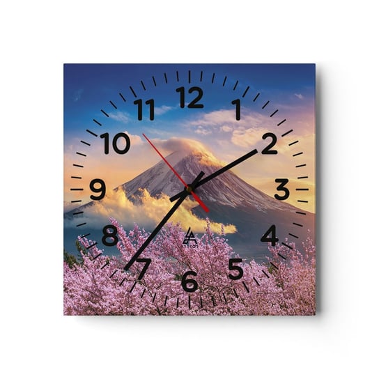 Zegar ścienny - Japońska świętość - 30x30cm - Krajobraz Fudżi Wulkan - Kwadratowy zegar ścienny - Nowoczeny Stylowy Zegar do salonu do kuchni - Cichy i Modny zegar ARTTOR