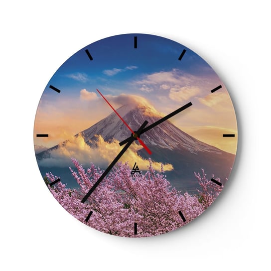 Zegar ścienny - Japońska świętość - 30x30cm - Krajobraz Fudżi Wulkan - Okrągły zegar na szkle - Nowoczeny Stylowy Zegar do salonu do kuchni - Cichy i Modny zegar ARTTOR