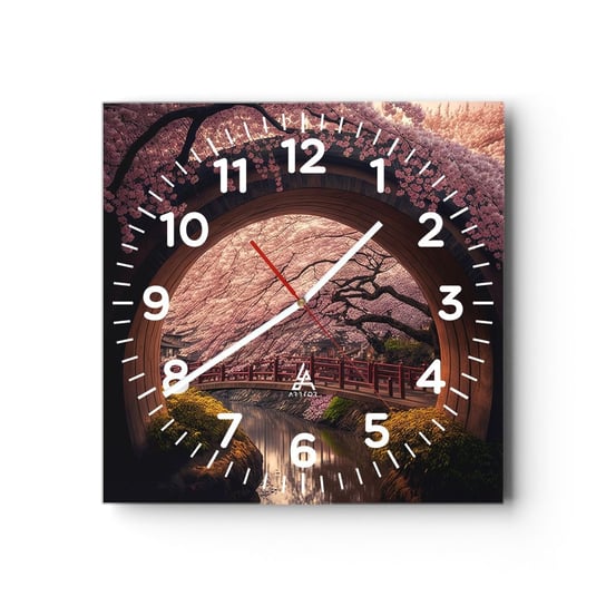Zegar ścienny - Japońska wiosna - 30x30cm - Most Japonia Wiśnia Japońska - Kwadratowy zegar ścienny - Nowoczeny Stylowy Zegar do salonu do kuchni - Cichy i Modny zegar ARTTOR