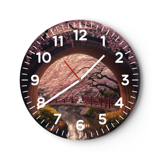 Zegar ścienny - Japońska wiosna - 30x30cm - Most Japonia Wiśnia Japońska - Okrągły zegar ścienny - Nowoczeny Stylowy Zegar do salonu do kuchni - Cichy i Modny zegar ARTTOR