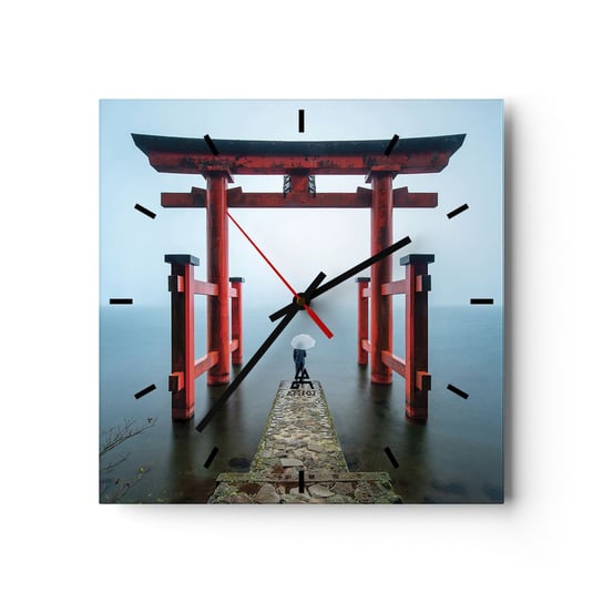 Zegar ścienny - Japońska zaduma - 30x30cm - Azja Świątynia Hakone Japonia - Kwadratowy zegar na szkle - Nowoczeny Stylowy Zegar do salonu do kuchni - Cichy i Modny zegar ARTTOR
