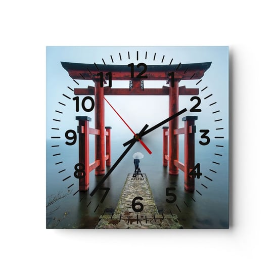 Zegar ścienny - Japońska zaduma - 30x30cm - Azja Świątynia Hakone Japonia - Kwadratowy zegar ścienny - Nowoczeny Stylowy Zegar do salonu do kuchni - Cichy i Modny zegar ARTTOR