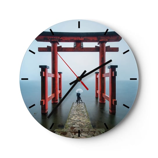 Zegar ścienny - Japońska zaduma - 30x30cm - Azja Świątynia Hakone Japonia - Okrągły zegar na szkle - Nowoczeny Stylowy Zegar do salonu do kuchni - Cichy i Modny zegar ARTTOR