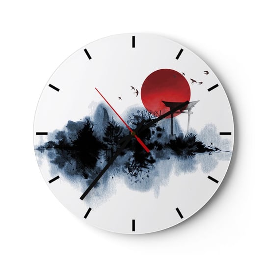 Zegar ścienny - Japoński widok - 30x30cm - Krajobraz Grafika Torii - Okrągły zegar na szkle - Nowoczeny Stylowy Zegar do salonu do kuchni - Cichy i Modny zegar ARTTOR