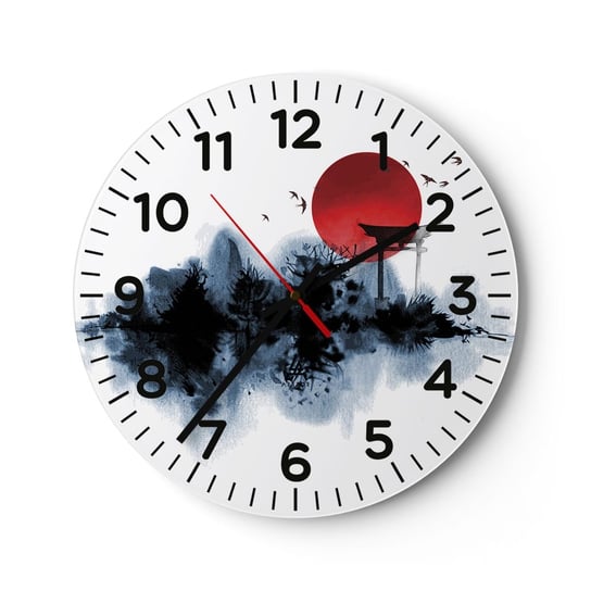 Zegar ścienny - Japoński widok - 40x40cm - Krajobraz Grafika Torii - Okrągły zegar szklany - Nowoczeny Stylowy Zegar do salonu do kuchni - Cichy i Modny zegar ARTTOR