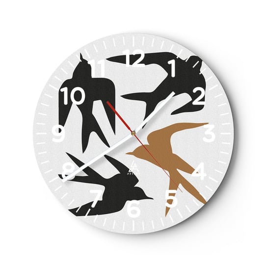 Zegar ścienny - Jaskółcze zabawy - 30x30cm - Boho Ptaki Minimalizm - Okrągły zegar ścienny - Nowoczeny Stylowy Zegar do salonu do kuchni - Cichy i Modny zegar ARTTOR
