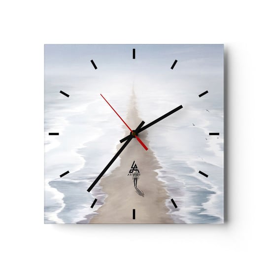 Zegar ścienny - Jasna przyszłość - 30x30cm - Morze Jasny Plaża - Kwadratowy zegar na szkle - Nowoczeny Stylowy Zegar do salonu do kuchni - Cichy i Modny zegar ARTTOR