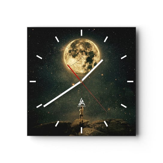 Zegar ścienny - Jeden taki, co ukradł Księżyc - 30x30cm - Księżyc Gwiazdy Fantazja - Kwadratowy zegar na szkle - Nowoczeny Stylowy Zegar do salonu do kuchni - Cichy i Modny zegar ARTTOR