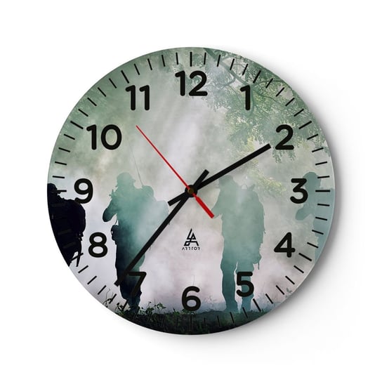 Zegar ścienny - Jeden za wszystkich… - 30x30cm - Żołnierz Broń Karabin - Okrągły zegar ścienny - Nowoczeny Stylowy Zegar do salonu do kuchni - Cichy i Modny zegar ARTTOR