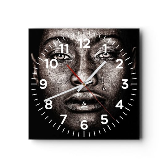 Zegar ścienny - Jedna łza - 30x30cm - Twarz Kobiety Portret Kobiety Afryka - Kwadratowy zegar ścienny - Nowoczeny Stylowy Zegar do salonu do kuchni - Cichy i Modny zegar ARTTOR