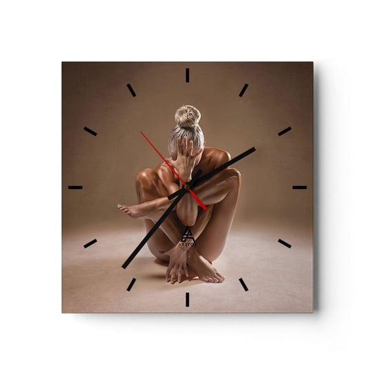 Zegar ścienny - Jedność ciała i ducha - 30x30cm - Ciało Kobieta Modelka - Kwadratowy zegar na szkle - Nowoczeny Stylowy Zegar do salonu do kuchni - Cichy i Modny zegar ARTTOR
