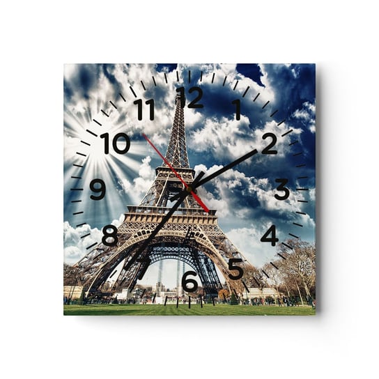 Zegar ścienny - Jedyna taka pod słońcem - 40x40cm - Wieża Eiffla Paryż Architektura - Kwadratowy zegar szklany - Nowoczeny Stylowy Zegar do salonu do kuchni - Cichy i Modny zegar ARTTOR
