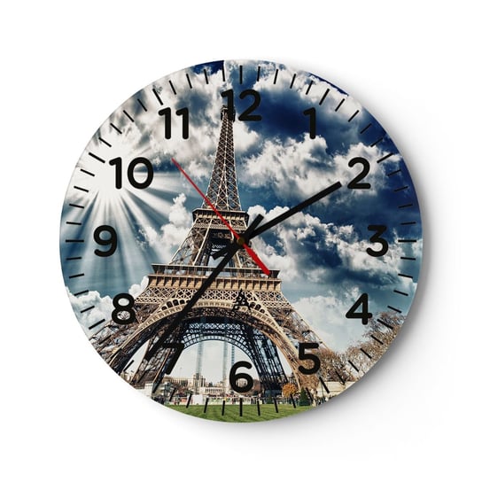 Zegar ścienny - Jedyna taka pod słońcem - 40x40cm - Wieża Eiffla Paryż Architektura - Okrągły zegar szklany - Nowoczeny Stylowy Zegar do salonu do kuchni - Cichy i Modny zegar ARTTOR