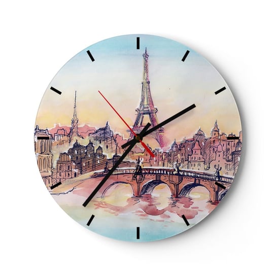 Zegar ścienny - Jedyne takie miasto w świecie - 30x30cm - Miasto Wieża Eiffla Paryż - Okrągły zegar na szkle - Nowoczeny Stylowy Zegar do salonu do kuchni - Cichy i Modny zegar ARTTOR