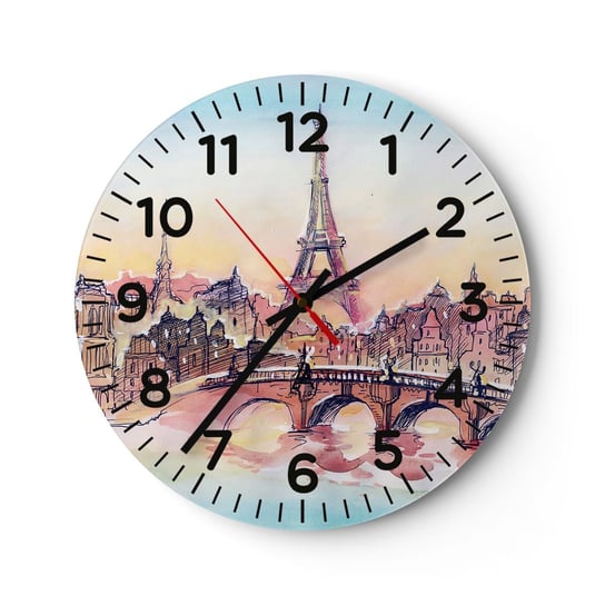 Zegar ścienny - Jedyne takie miasto w świecie - 30x30cm - Miasto Wieża Eiffla Paryż - Okrągły zegar ścienny - Nowoczeny Stylowy Zegar do salonu do kuchni - Cichy i Modny zegar ARTTOR